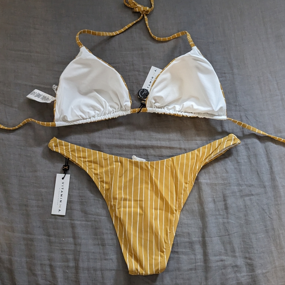 Vitamin A Gia California Bikini Set Dorada Stripe Yellow - Picture 2 of 4